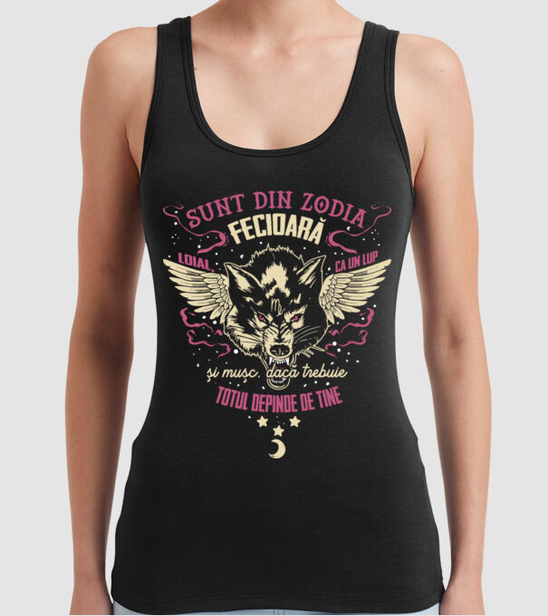 Fecioară model negru pe tricou