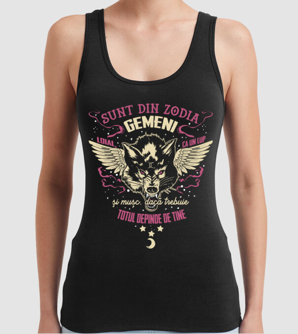 GEMENI model negru pe tricou