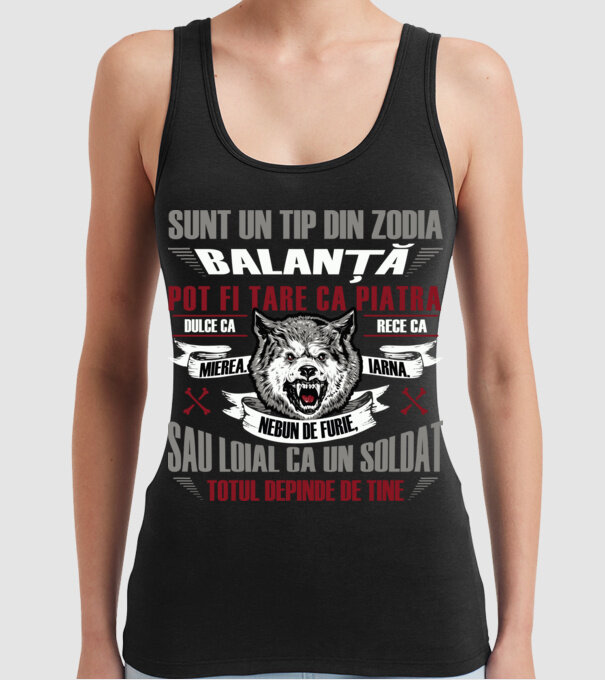 Sunt un tip din zodia Balanță model negru pe tricou