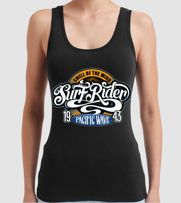 Surf Rider model negru pe tricou