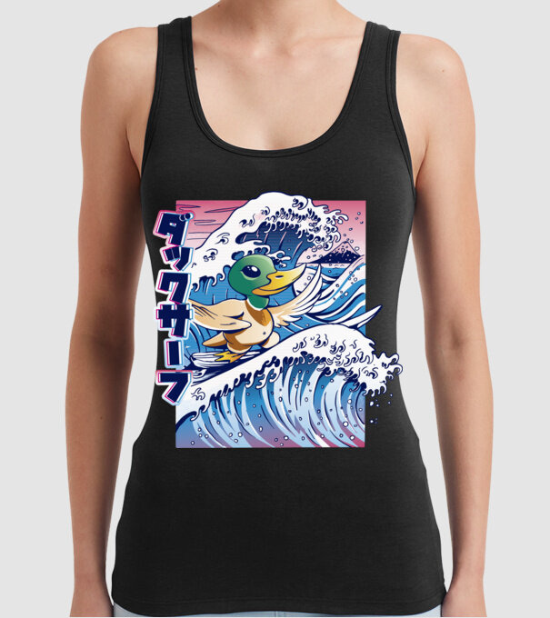 Surfer Duck model negru pe tricou