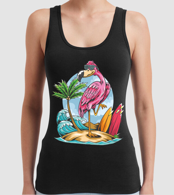 Surfer flamingo model negru pe tricou