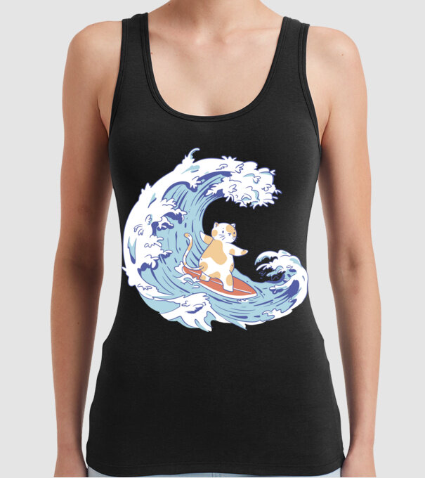 Surfer kitty model negru pe tricou