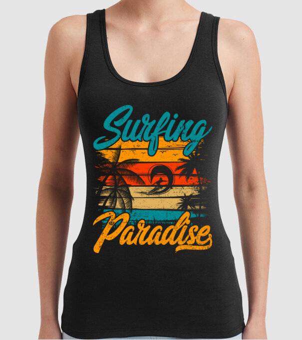 Surfing Paradise model negru pe tricou