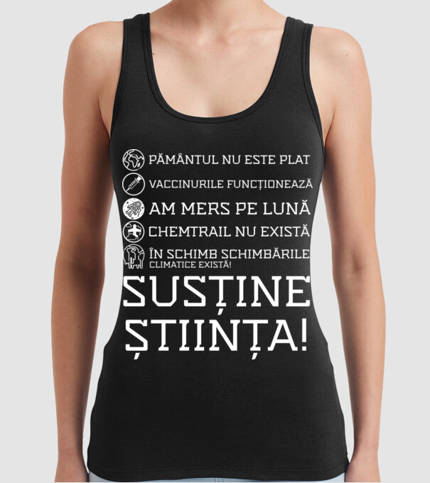 pământul nu este plat, vaccinurile funcționează, chemtrail nu există, în schimb schimbările climatice există, susține știința! model negru pe tricou