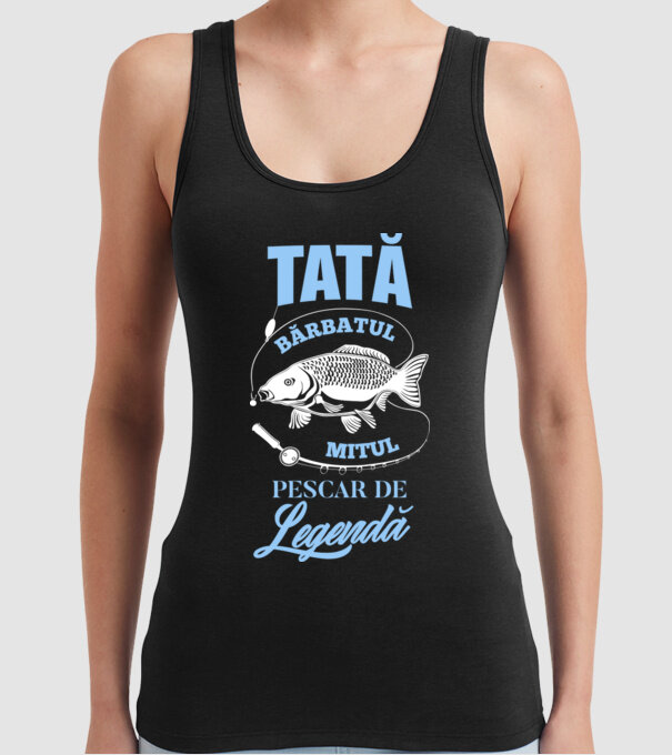 tată - bărbatul, mitul, pescar de legendă model negru pe tricou