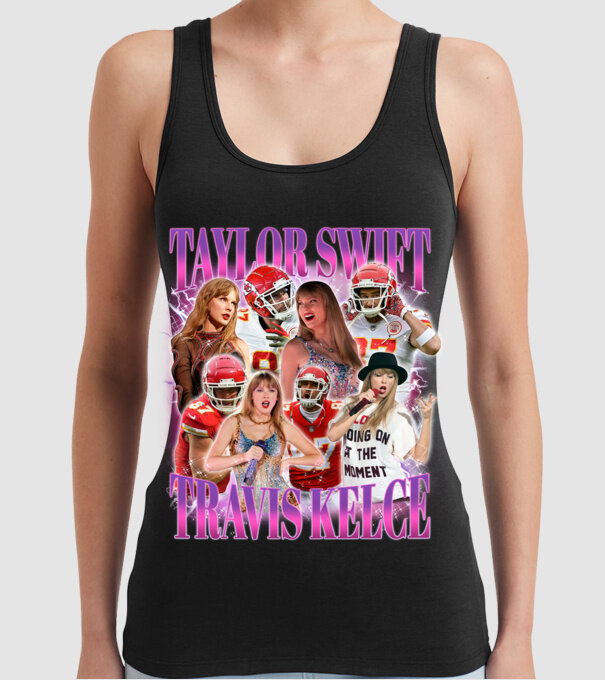 Taylor Swift ERAS Travis Kelce bootleg model negru pe tricou