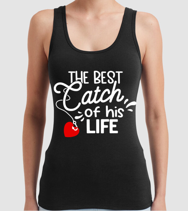 The best catch fehér model negru pe tricou