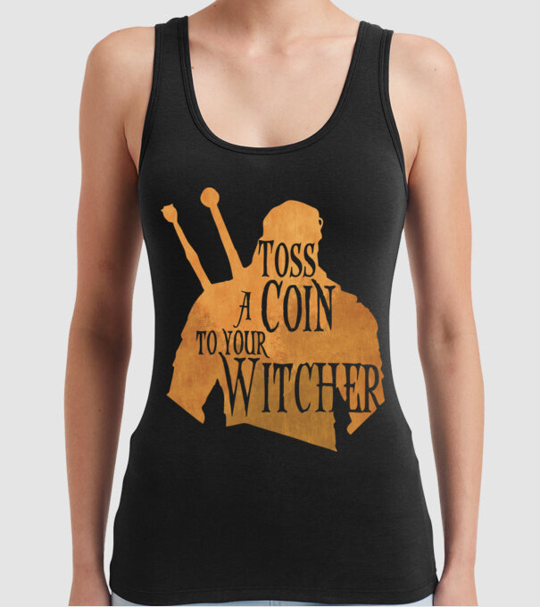Toss a Coin to your Witcher model negru pe tricou