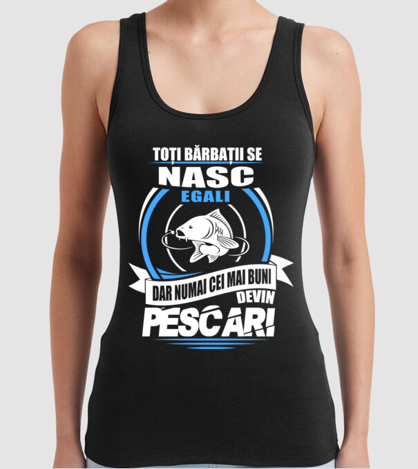 Toți bărbații se nasc egali pescari model negru pe tricou