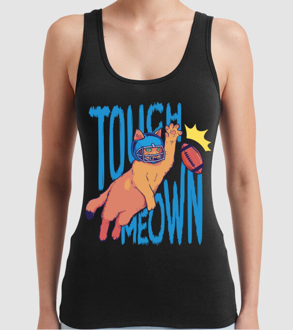 Touch Meow model negru pe tricou