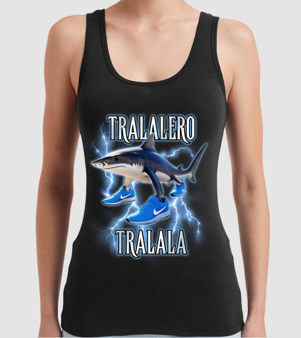 Tralalero Tralala model negru pe tricou