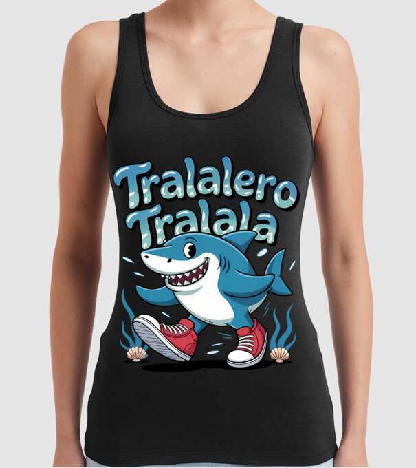 Tralalero Tralala drăguț model negru pe tricou