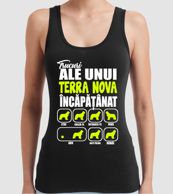 trucuri ale unui Terra Nova încăpățânat stai, culcă-te, întoarce-te, vino, adu, bate palma, rămâi model negru pe tricou