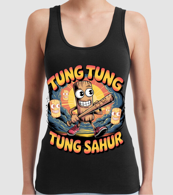 Tung Tung Tung Sahur Retro model negru pe tricou