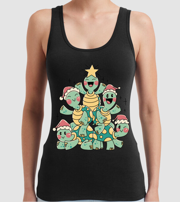 Turtle christmas tree model negru pe tricou
