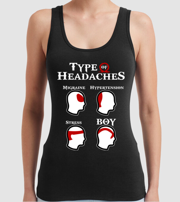 Type of Headaches - God of War model negru pe tricou
