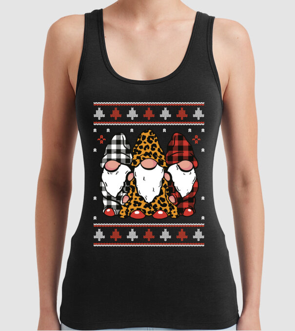 Ugly sweater gnomes model negru pe tricou