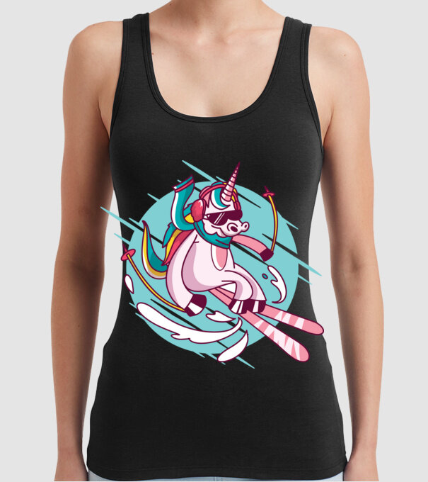 Unicorn ski model negru pe tricou