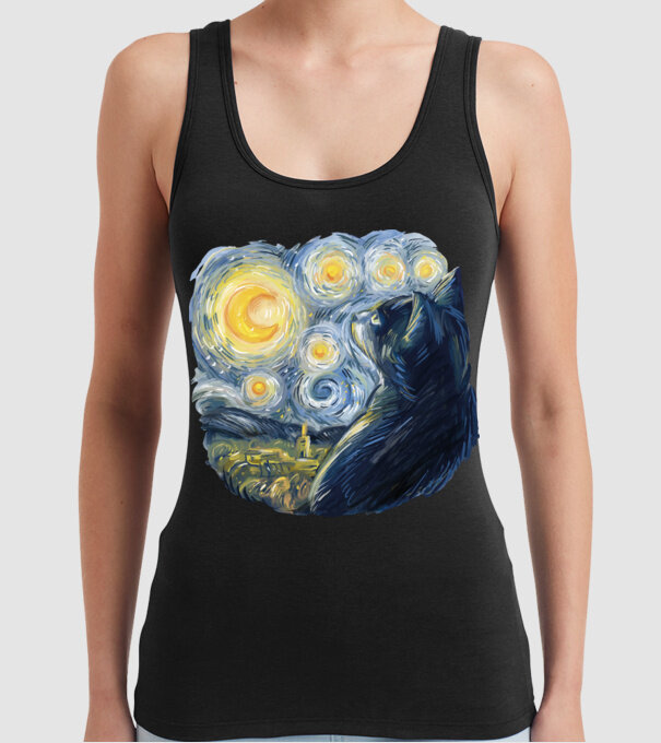 Van Gogh cat model negru pe tricou