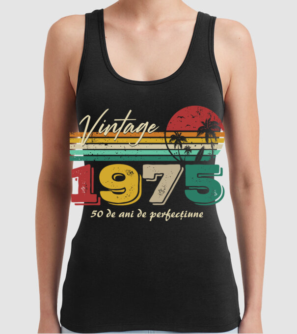 VINTAGE 1975 model negru pe tricou
