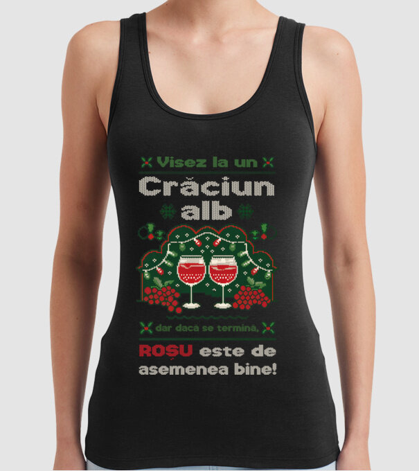 Visez la un Crăciun alb dar dacă se termină, Roșu este de asemenea bine! Negru model negru pe tricou