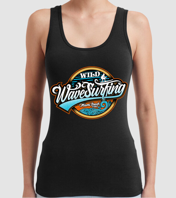 WaveSurfing model negru pe tricou