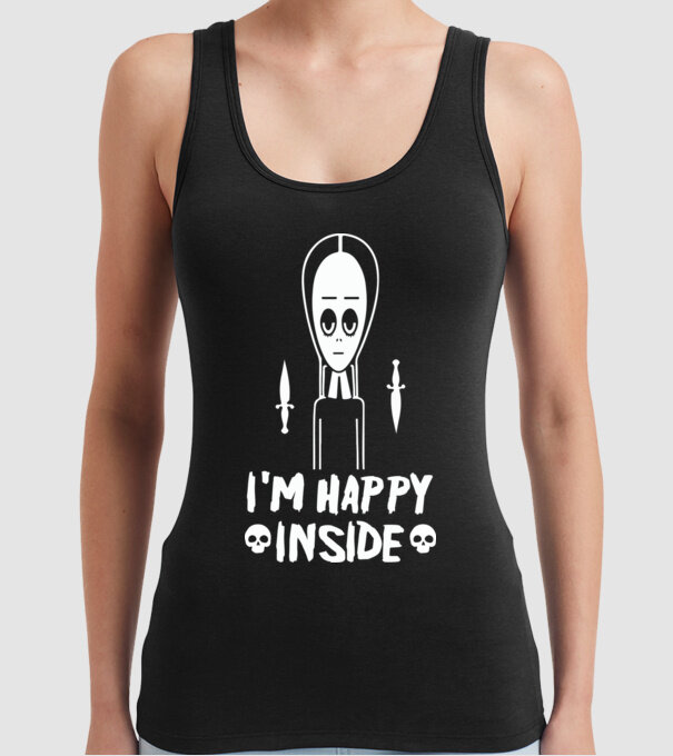WEDNESDAY Happy inside model negru pe tricou