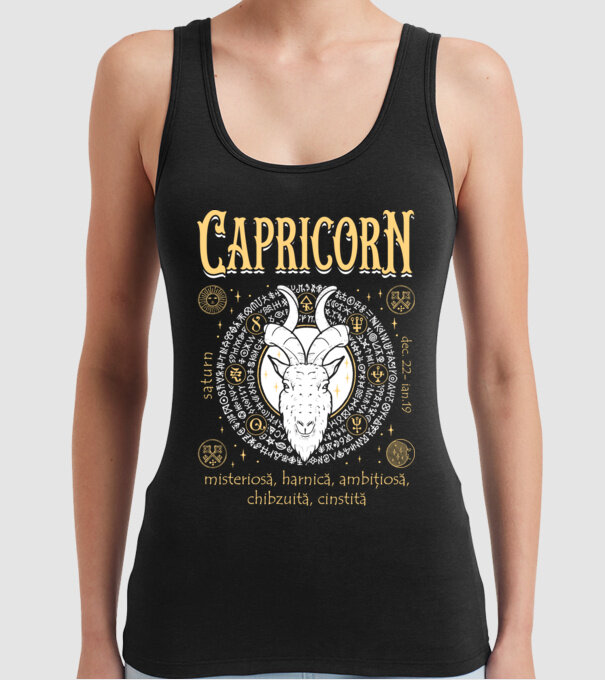 Zodiac femeie CAPRICORN golden model negru pe tricou