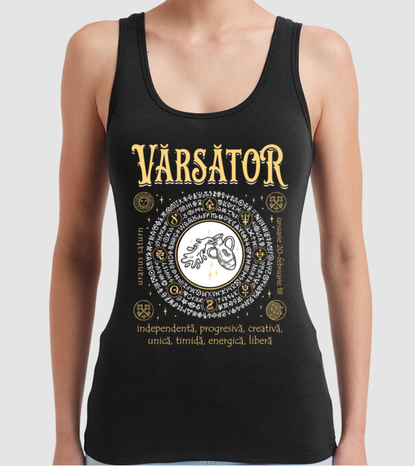 Zodiac femeie VĂRSĂTOR golden model negru pe tricou