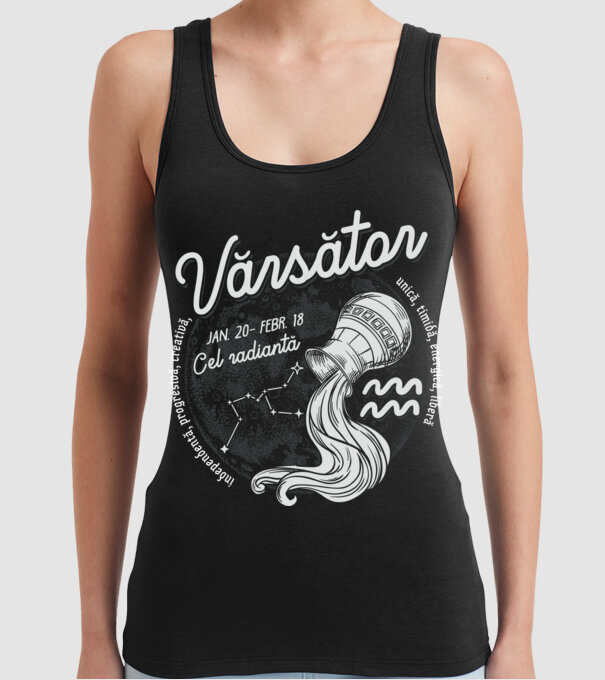 Zodiac femeie VĂRSĂTOR retro model negru pe tricou