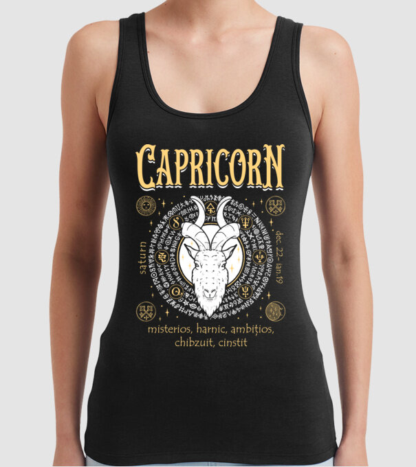 Zodiac bărbat CAPRICORN golden model negru pe tricou