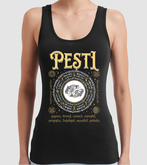 Zodiac bărbat PEȘTI golden model negru pe tricou