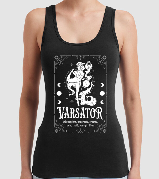 Zodiac bărbat VĂRSĂTOR white model negru pe tricou