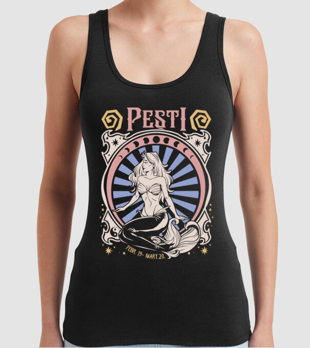 Zodiac Vintage PEȘTI model negru pe tricou