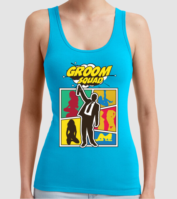 Comic Groom Squad model turcoaz pe tricou