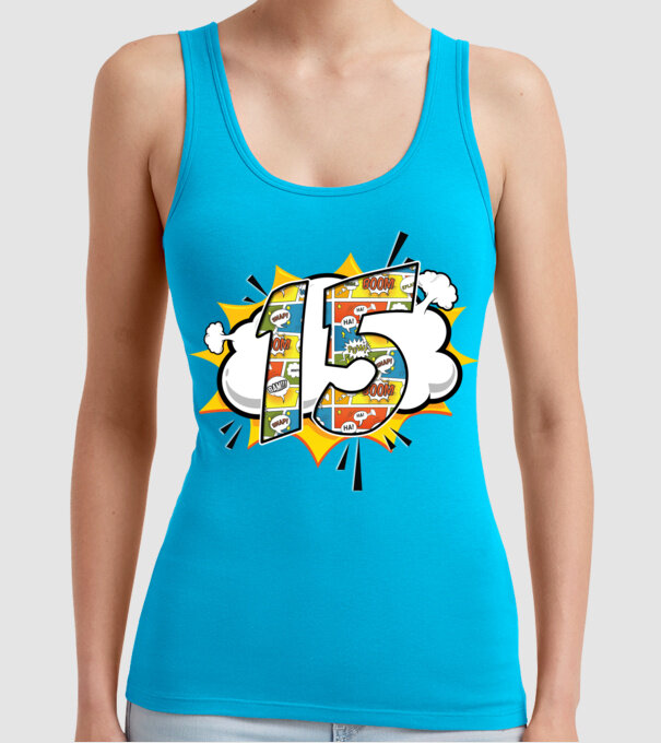 Birthday Comic Number 15 model turcoaz pe tricou