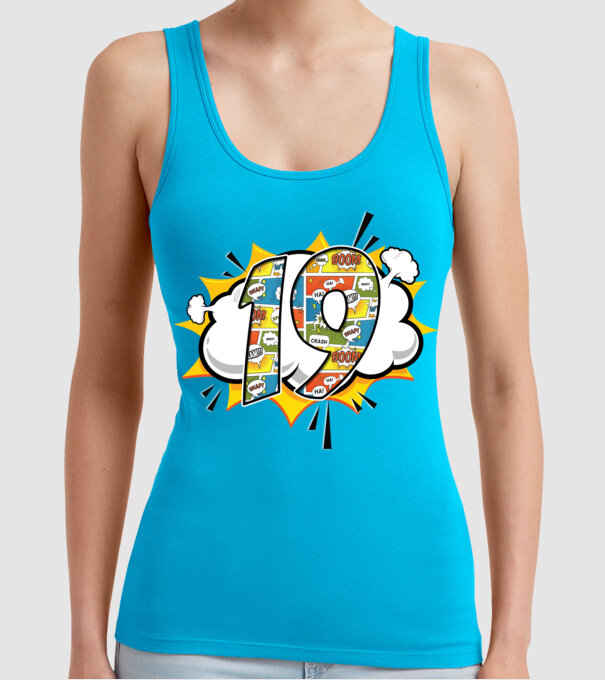 Birthday Comic Number 19 model turcoaz pe tricou