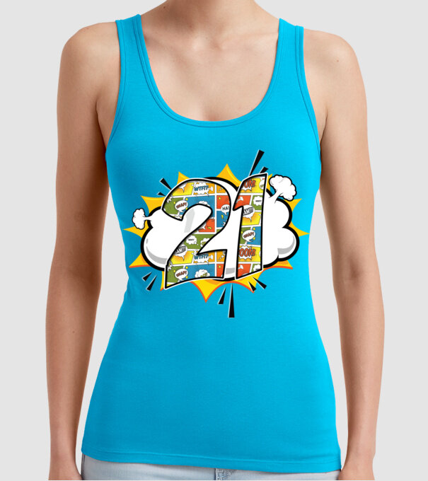 Birthday Comic Number 21 model turcoaz pe tricou