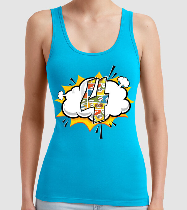Birthday Comic Number 4 model turcoaz pe tricou