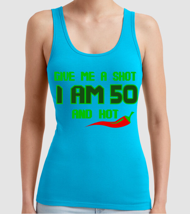 Give me a shot - 50 model turcoaz pe tricou