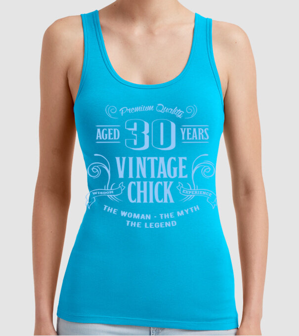 Vintage chick - 30 model turcoaz pe tricou