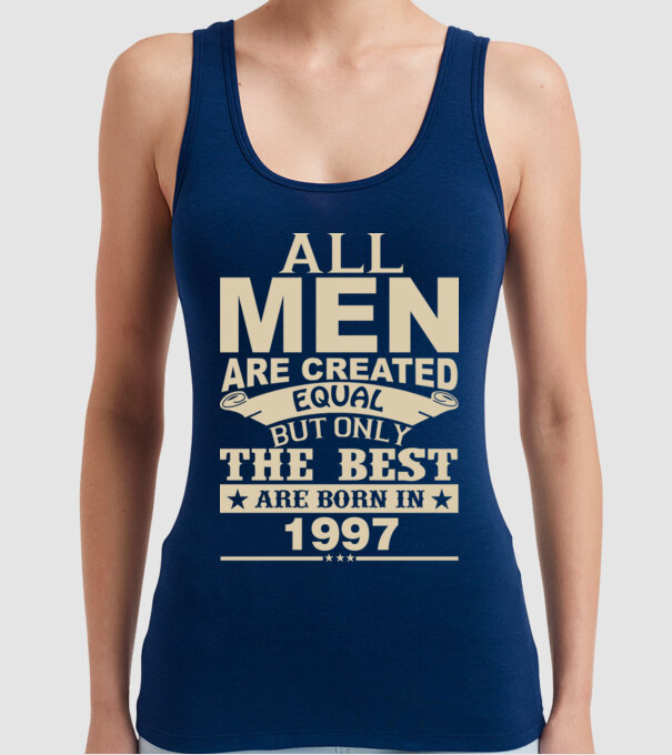 All men are created - 1997 model albastru închis pe tricou