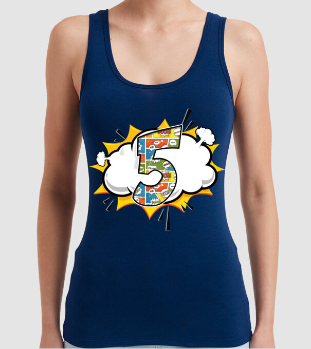 Birthday Comic Number 5 model albastru închis pe tricou