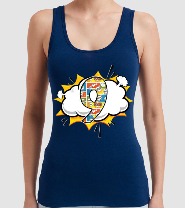 Birthday Comic Number 9 model albastru închis pe tricou