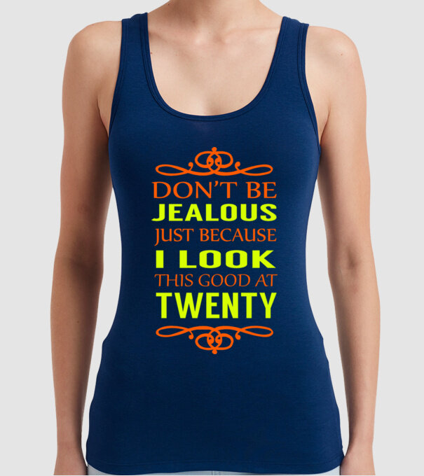 'Don''t be jealous - 20' model albastru închis pe tricou
