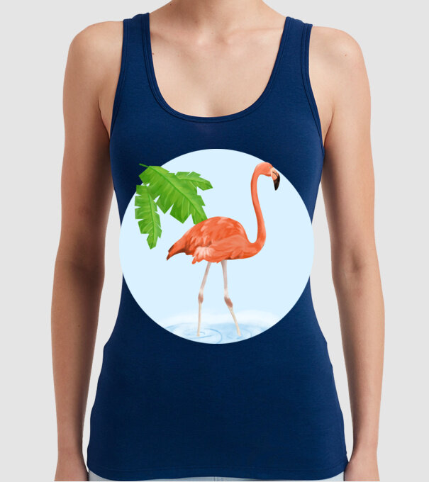 Flamingo model albastru închis pe tricou
