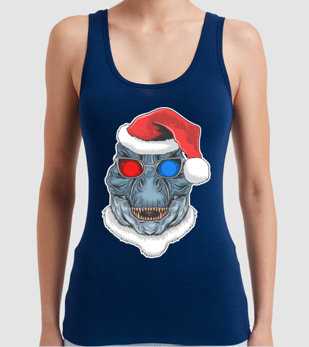 Santasaurus Rex model albastru închis pe tricou