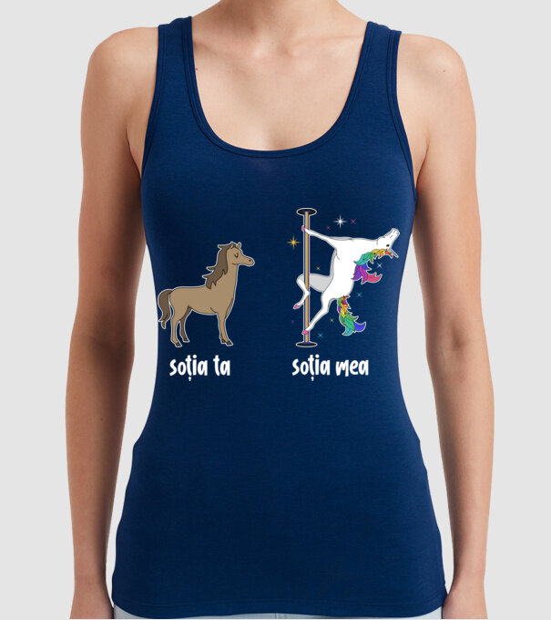 soția ta - soția mea model albastru închis pe tricou