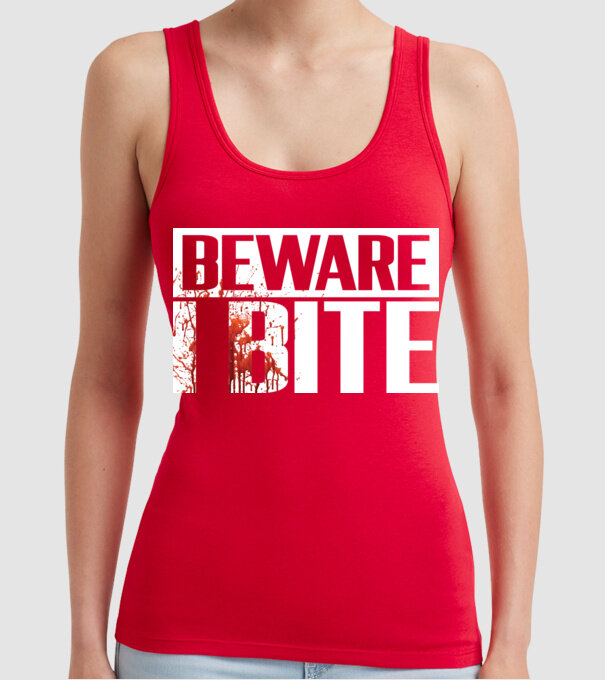 Beware i bite model roșu pe tricou